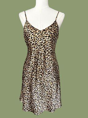 Vintage Leopard Print Satin Slip Dress